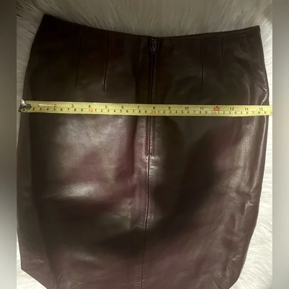 CACHE Oxblood Burgundy Leather Asymmetric Midi Slit Skirt 90s Deadstock - Picture 11 of 13
